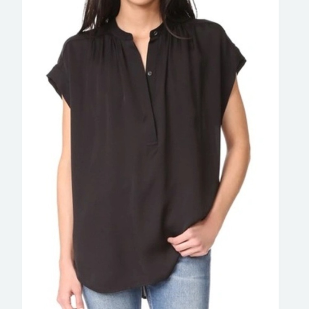 Vince black silk cap sleeve pop over blouse